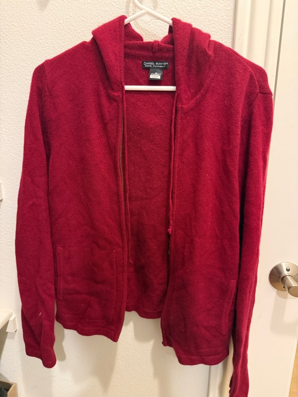 Daniel Bishop Women's Red Hooded Cardigan Sweater 100% Cashmere